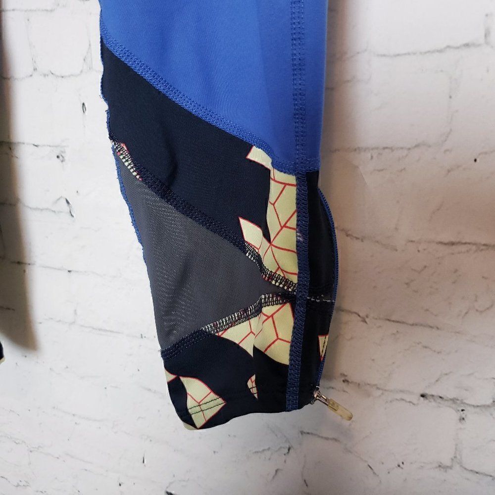 Oiselle Running Tights Size 4 Blue Yellow Zip Ankles Active Womens - Picture 5 of 10